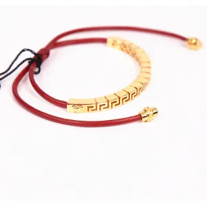 NEW $395 VERSACE RUNWAY Red Cotton Cinch Fastening Gold GRECA LOGO BRACELET NIB