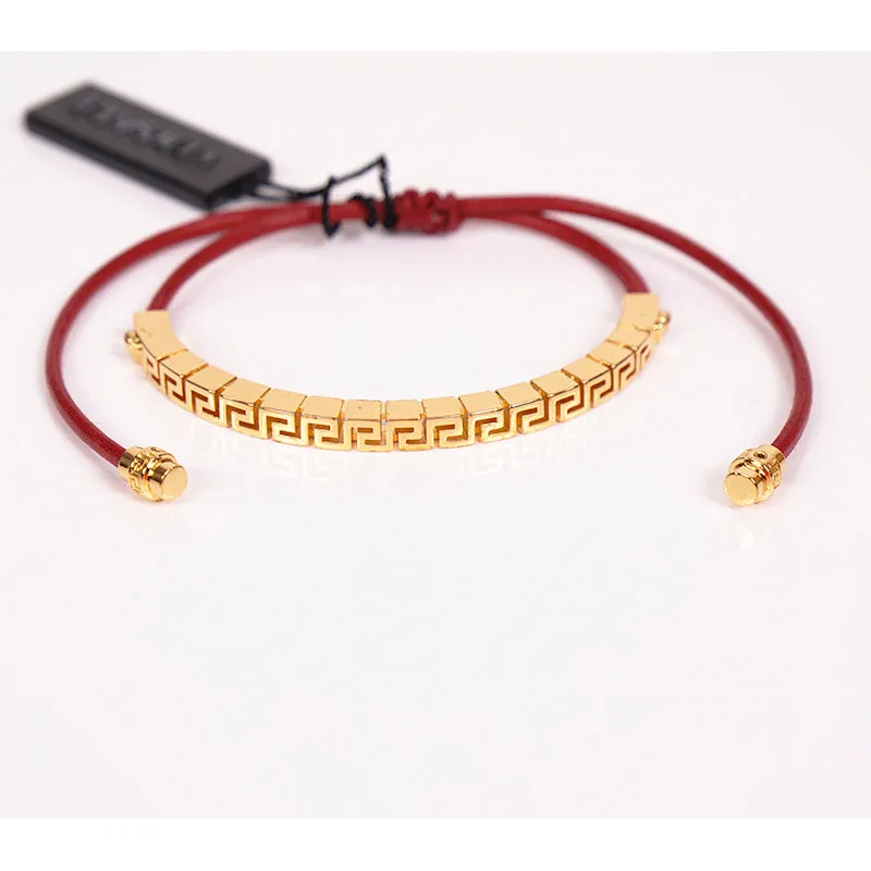 NEW $395 VERSACE RUNWAY Red Cotton Cinch Fastening Gold GRECA LOGO BRACELET NIB