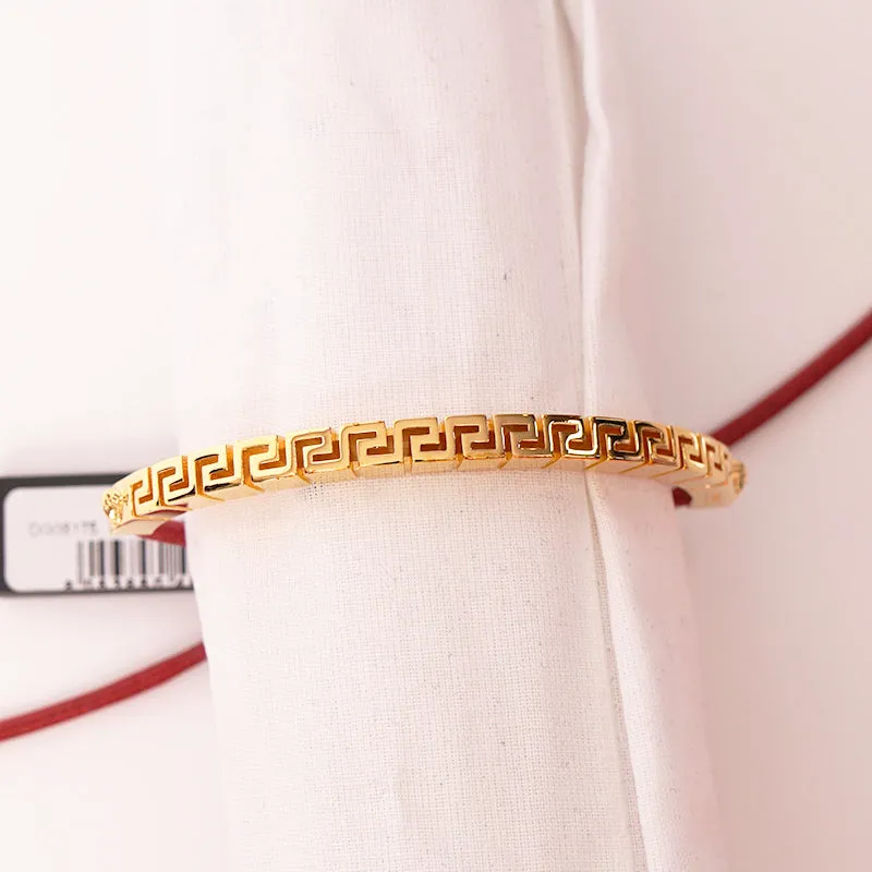 NEW $395 VERSACE RUNWAY Red Cotton Cinch Fastening Gold GRECA LOGO BRACELET NIB