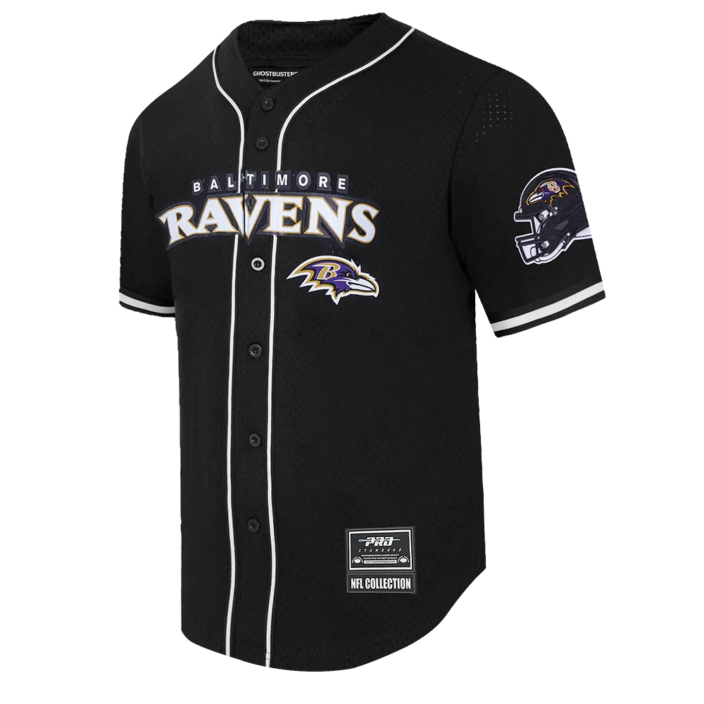 NFL BALTIMORE RAVENS CLASSIC MESH MEN'S BUTTON DOWN SHIRT (BLACK)