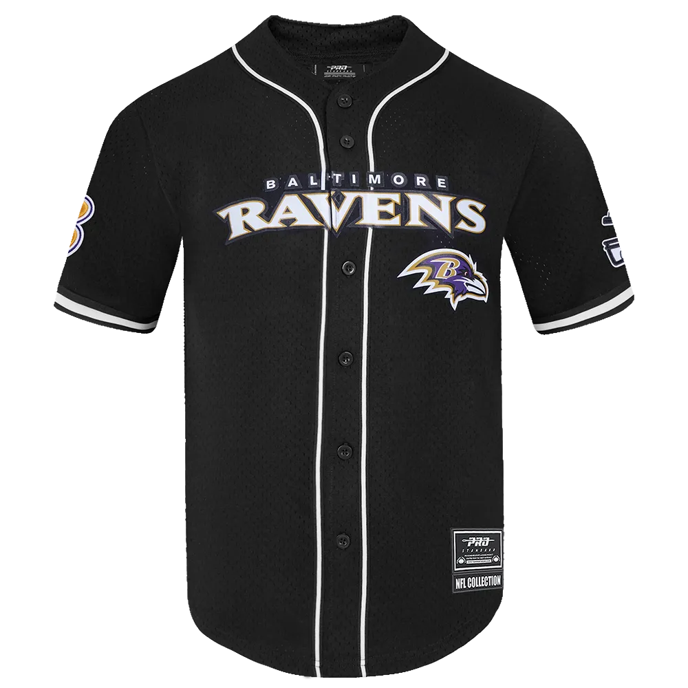 NFL BALTIMORE RAVENS CLASSIC MESH MEN'S BUTTON DOWN SHIRT (BLACK)