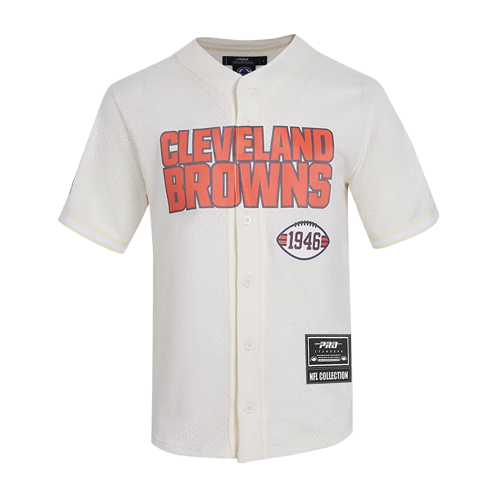 NFL CLEVELAND BROWNS CLASSIC MESH MEN'S BUTTON DOWN SHIRT (EGGSHELL)