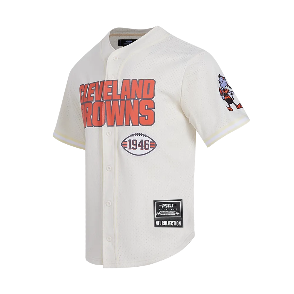 NFL CLEVELAND BROWNS CLASSIC MESH MEN'S BUTTON DOWN SHIRT (EGGSHELL)