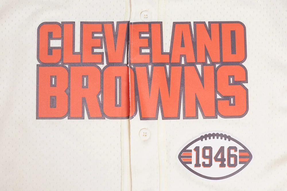 NFL CLEVELAND BROWNS CLASSIC MESH MEN'S BUTTON DOWN SHIRT (EGGSHELL)