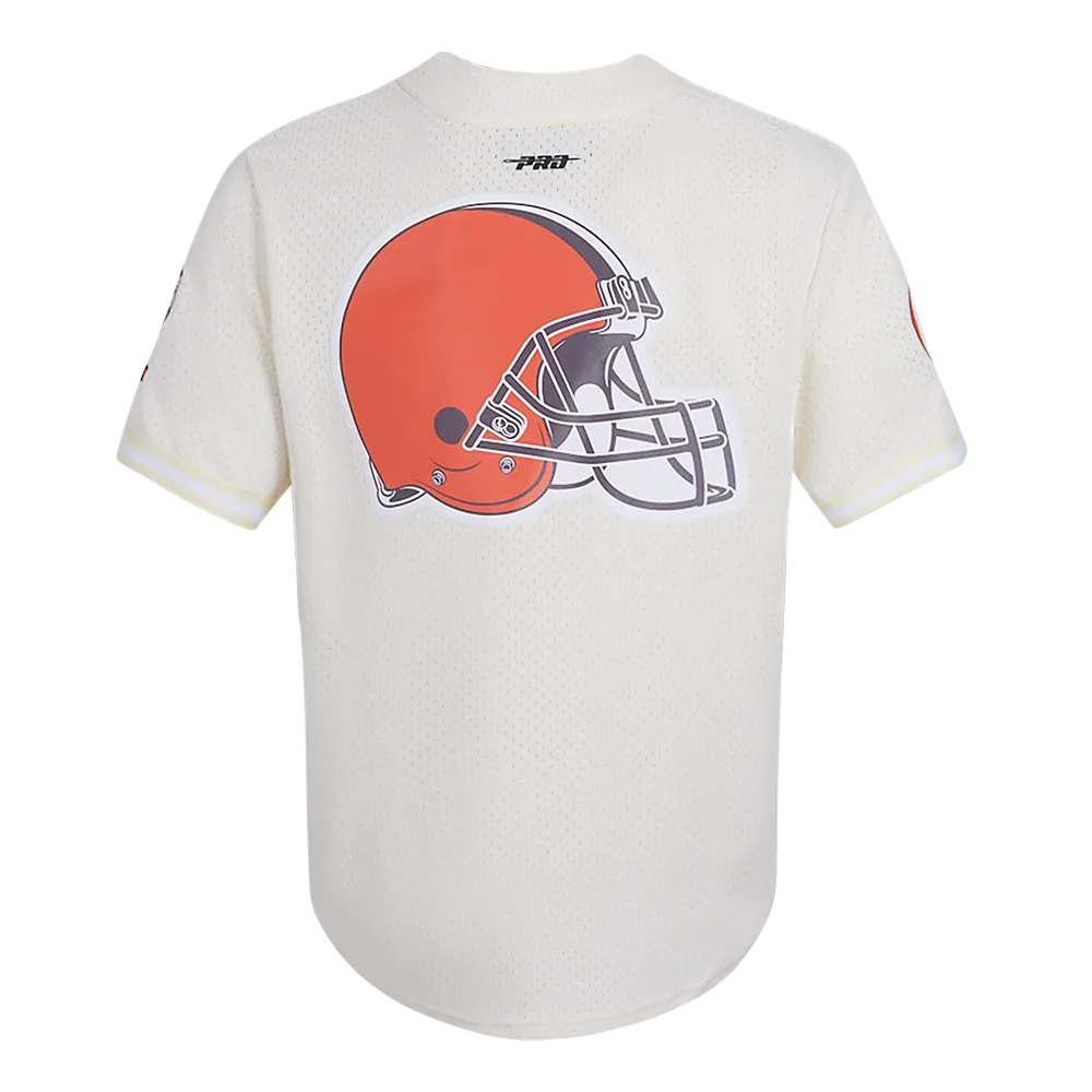 NFL CLEVELAND BROWNS CLASSIC MESH MEN'S BUTTON DOWN SHIRT (EGGSHELL)