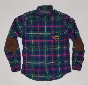 Nwt Polo Ralph Lauren Plaid Suede Elbow Classic Fit L/S Button Down