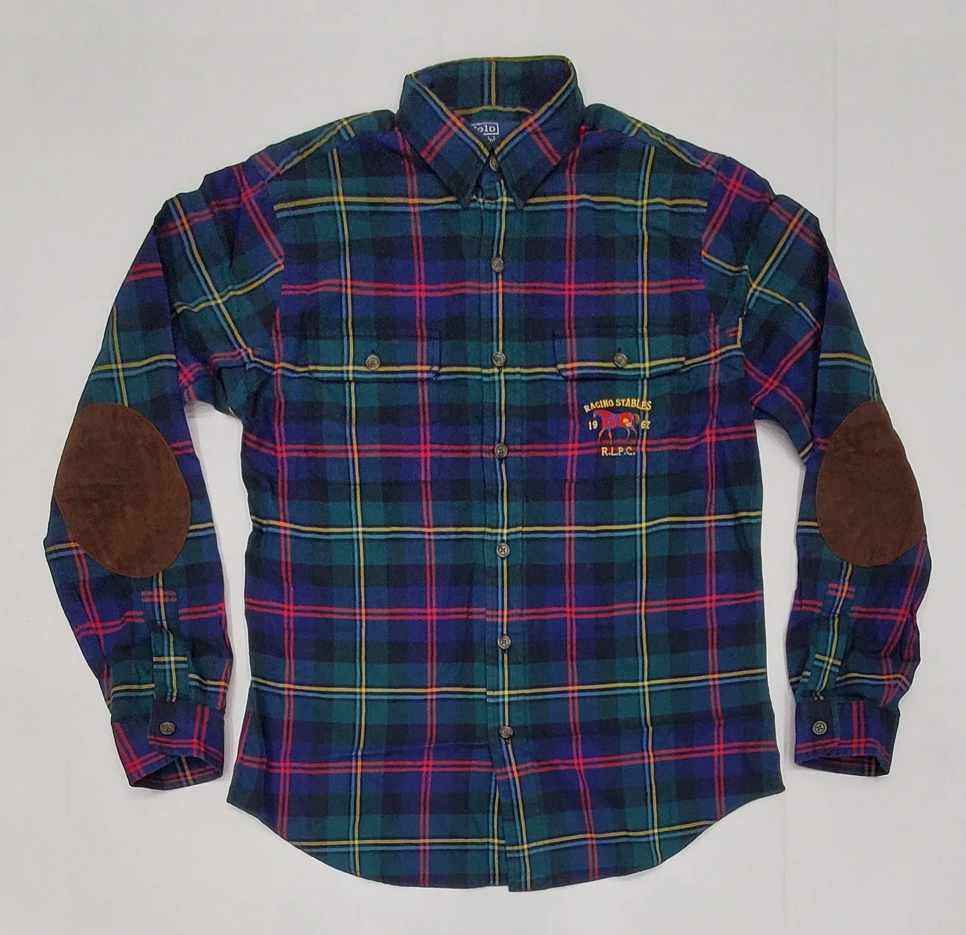 Nwt Polo Ralph Lauren Plaid Suede Elbow Classic Fit L/S Button Down