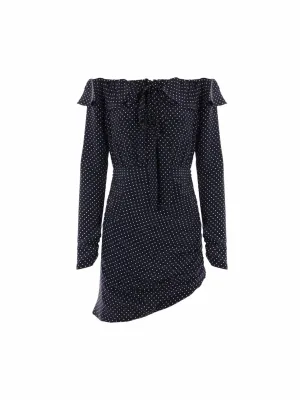 Off-the-Shoulder Polka-Dot Silk Dress