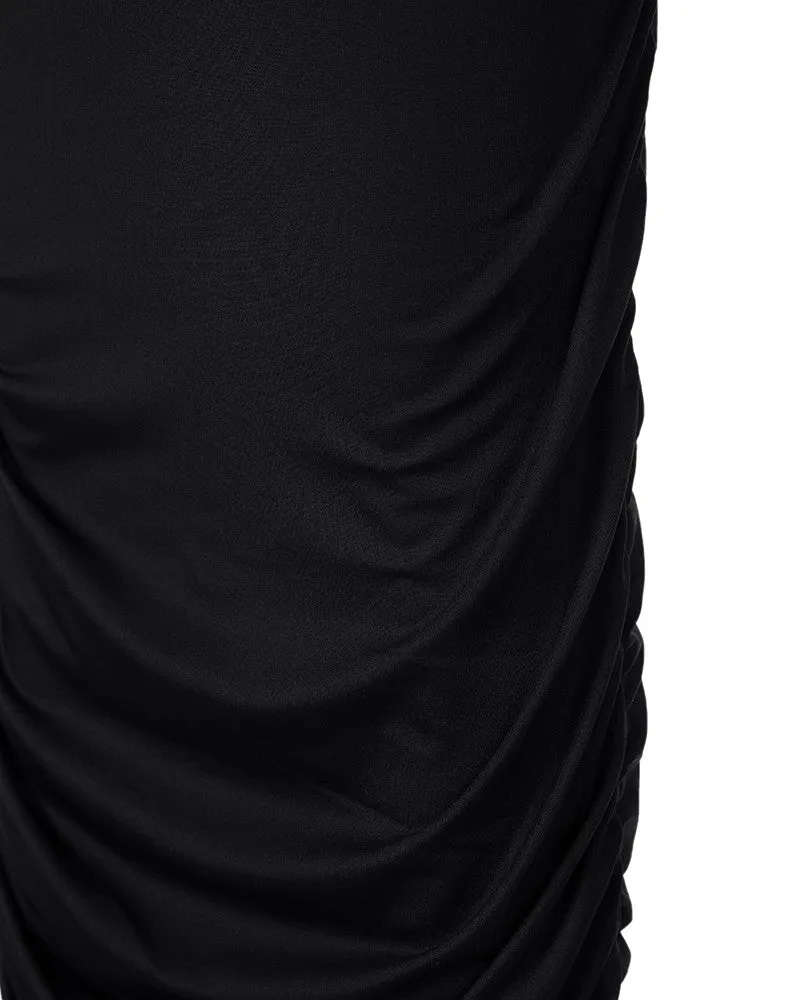 One Shoulder Sleeveless Ruched Bodycon Dress