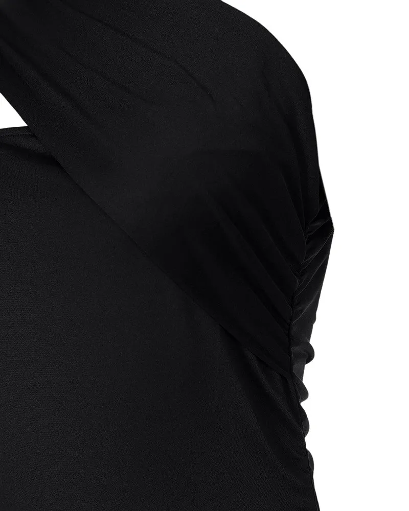 One Shoulder Sleeveless Ruched Bodycon Dress