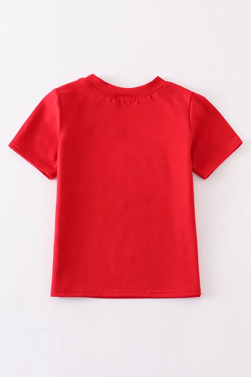 Patriotic flag embroidery smocked boy top