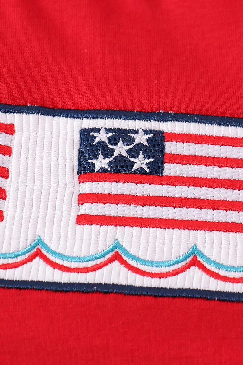 Patriotic flag embroidery smocked boy top