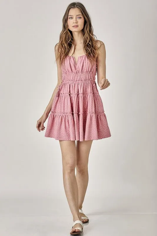 Polka Dot Sleeveless Tiered Mini Dress