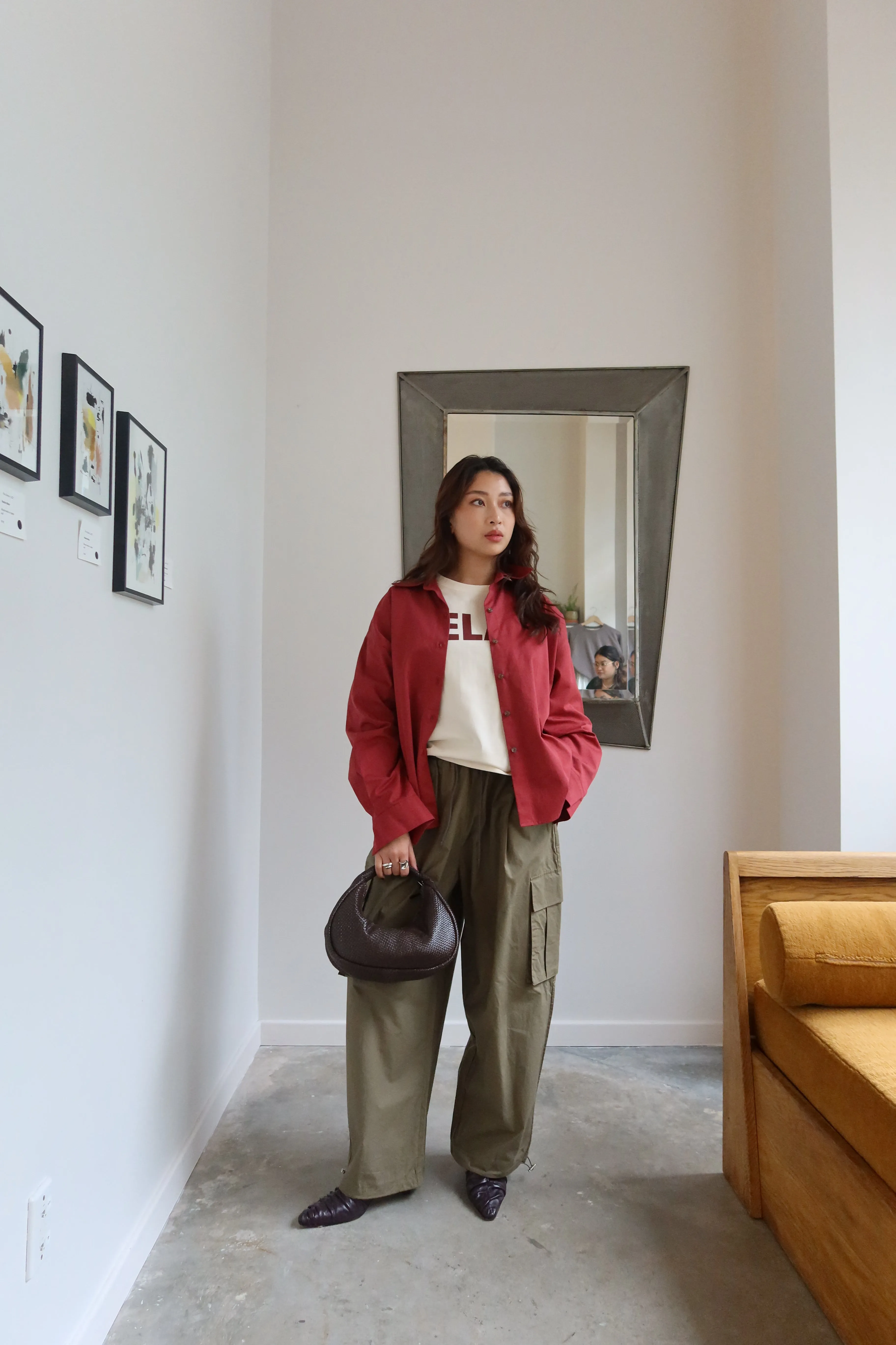 Red Tailored Button Down Top
