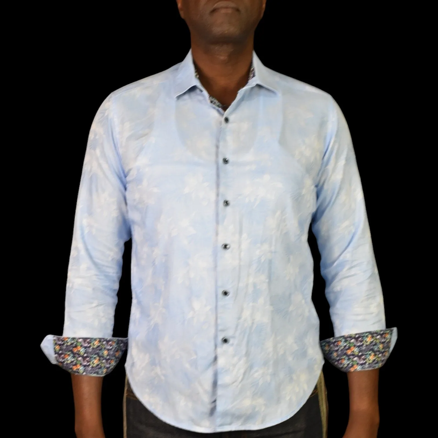 Robert Graham Button Down Shirt Blue Floral Dragon Classic Fit Woven Work Size Medium Mens
