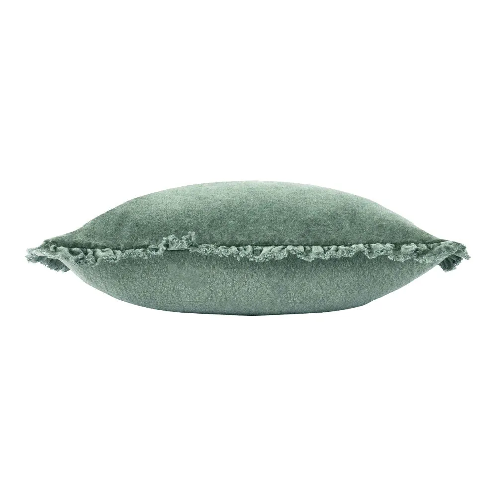 Ruffled Velvet Cushion in Moss Green