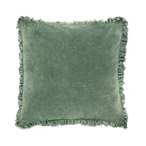 Ruffled Velvet Cushion in Moss Green