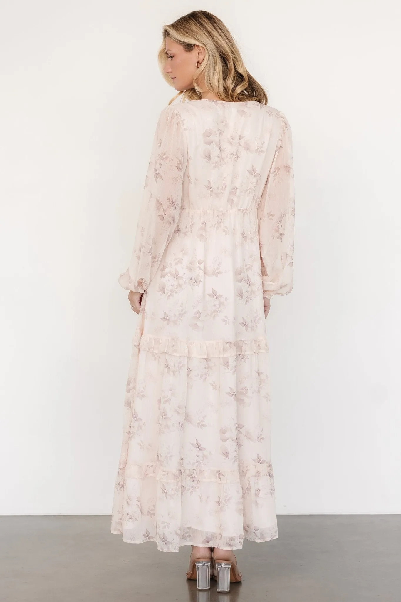 Rumi Deep V Maxi Dress | Beige   Clove Floral