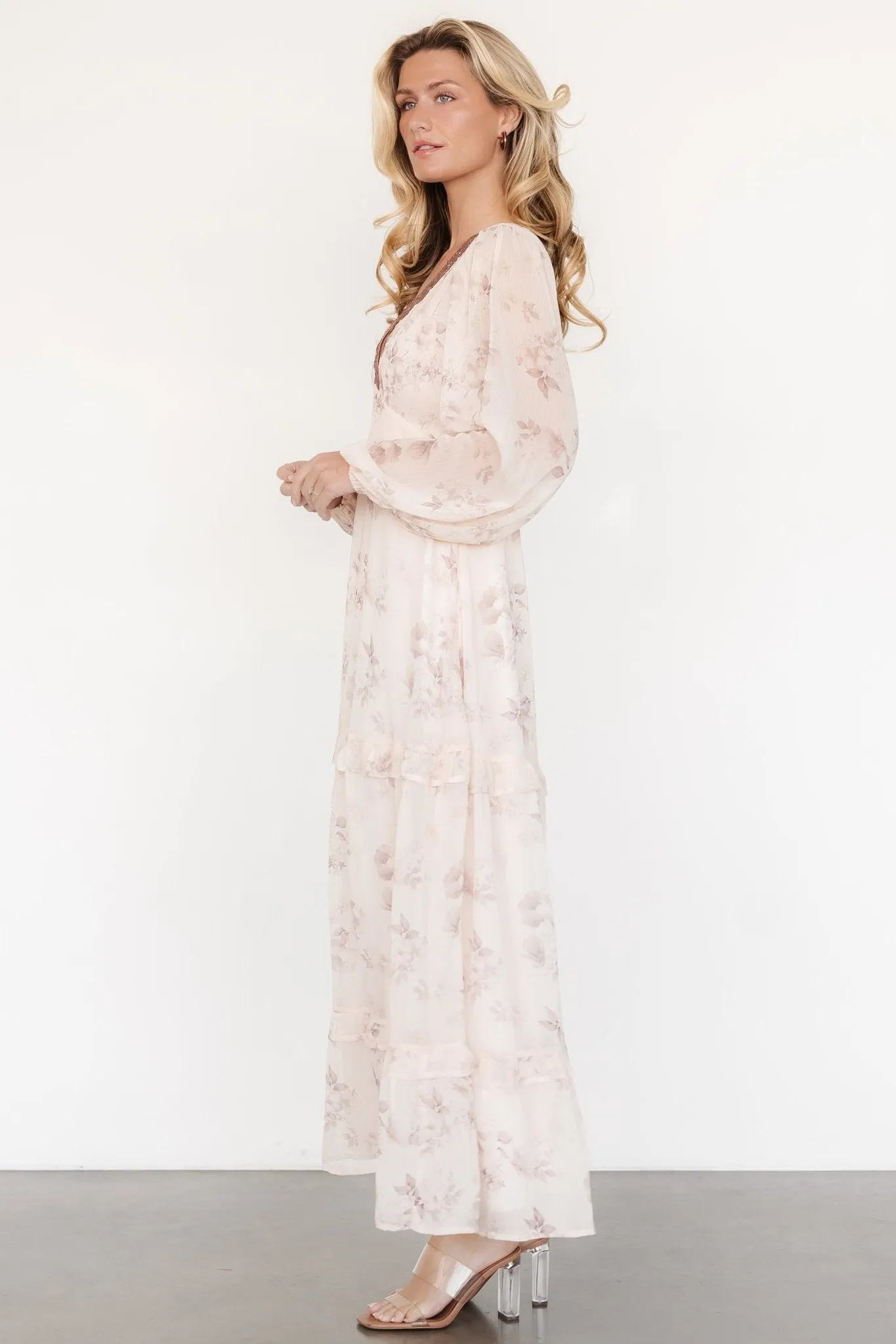 Rumi Deep V Maxi Dress | Beige   Clove Floral