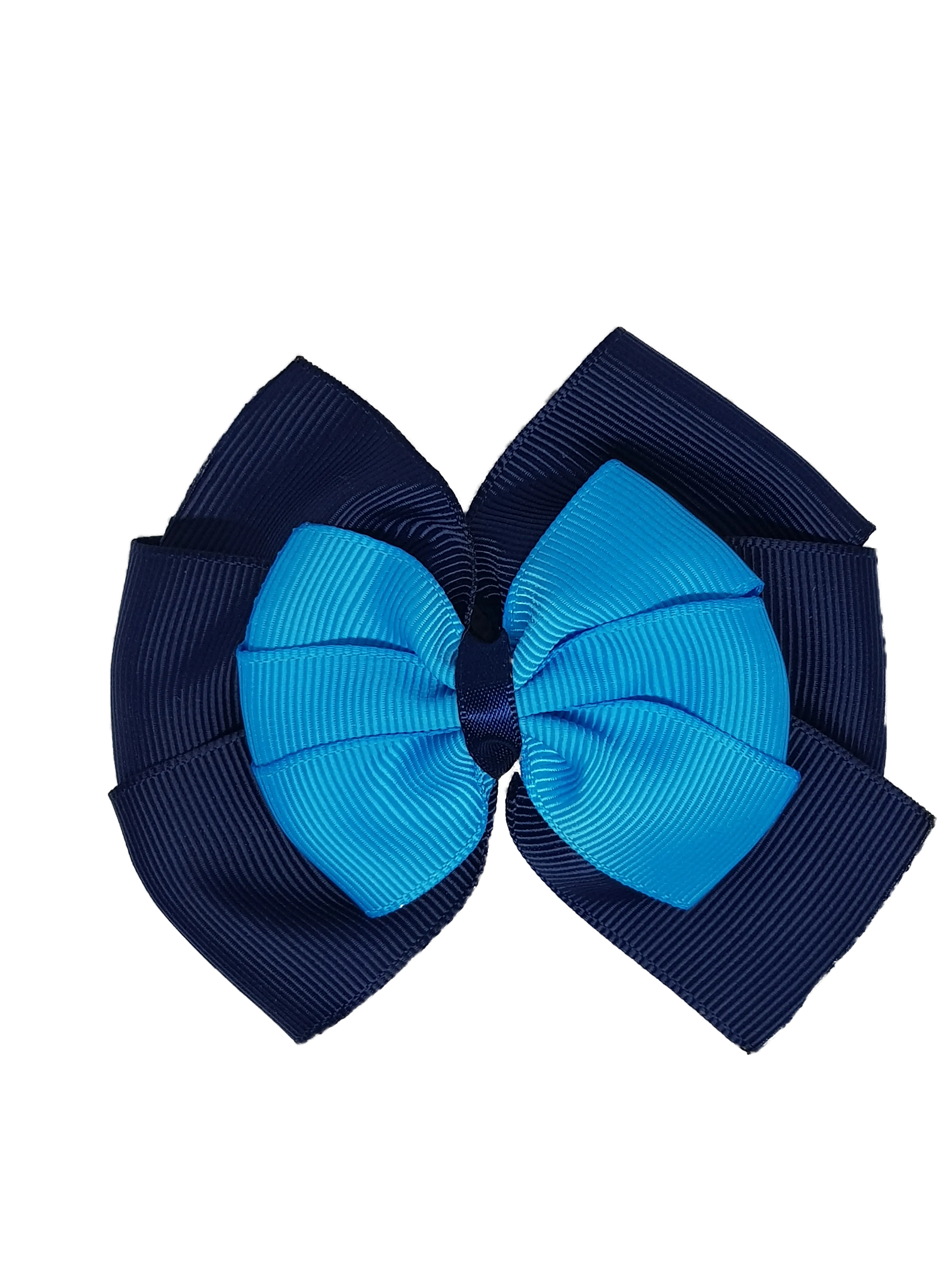 School Double Bella Bow 16.5cm - Navy Blue Base & Centre Ribbon (15 colours top)