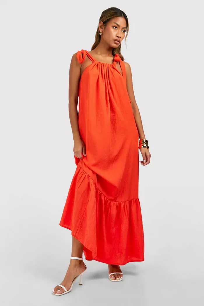Seersucker tier hem maxi dress in orange