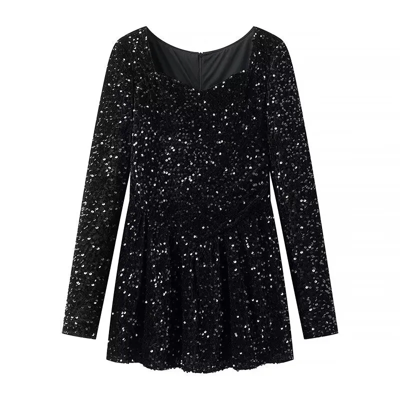 Sequin: Square Collar Short Dress