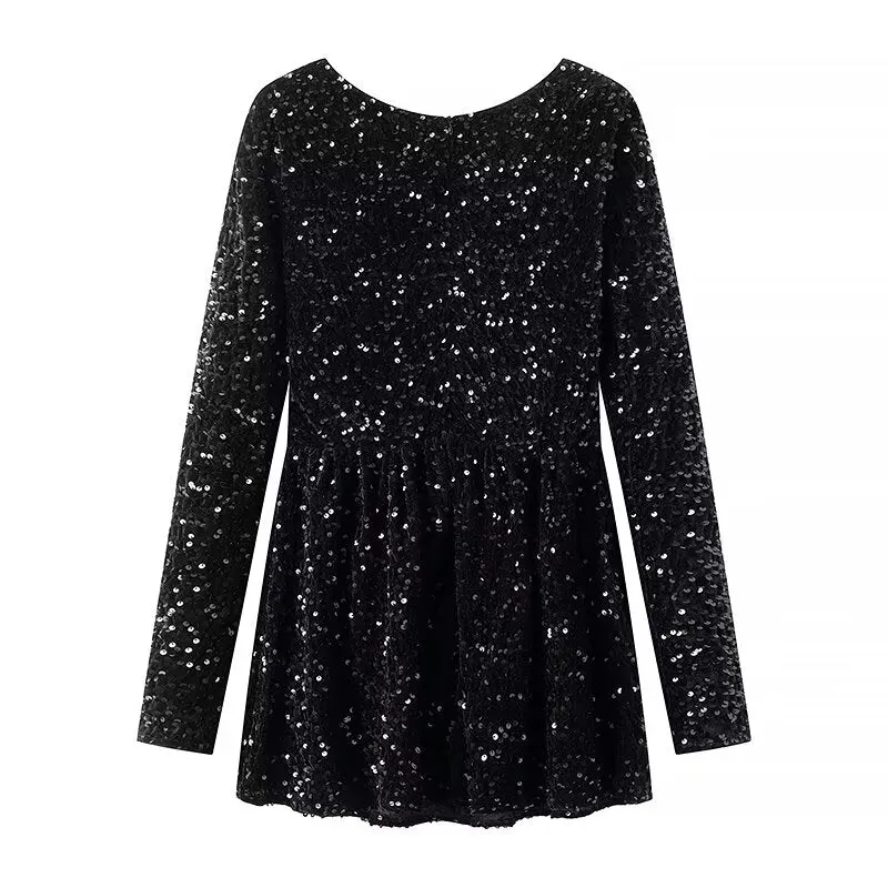 Sequin: Square Collar Short Dress