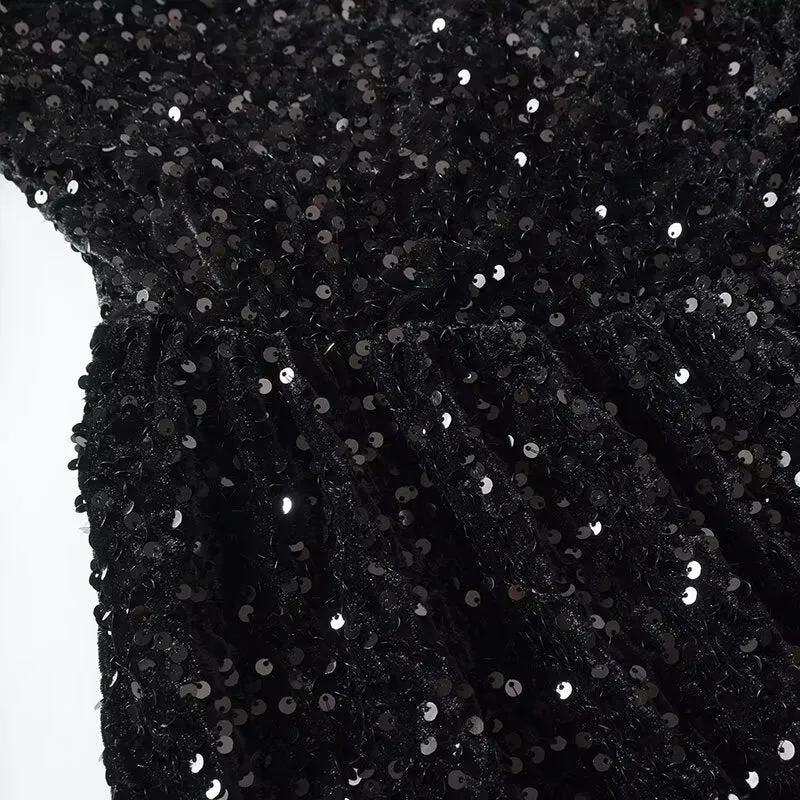 Sequin: Square Collar Short Dress