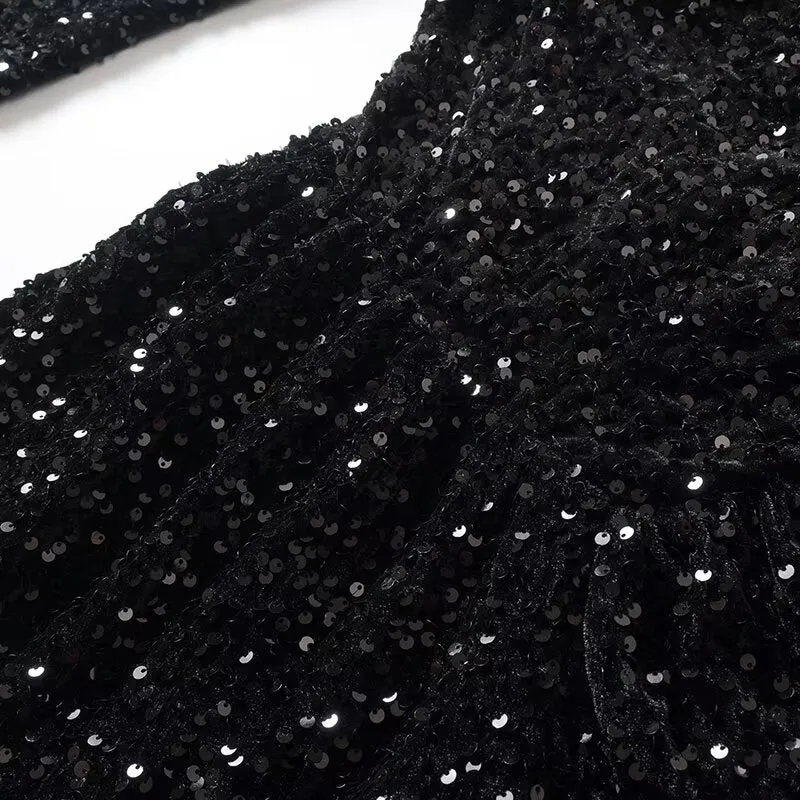 Sequin: Square Collar Short Dress