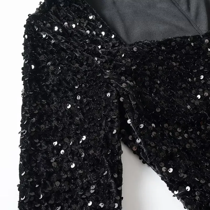 Sequin: Square Collar Short Dress
