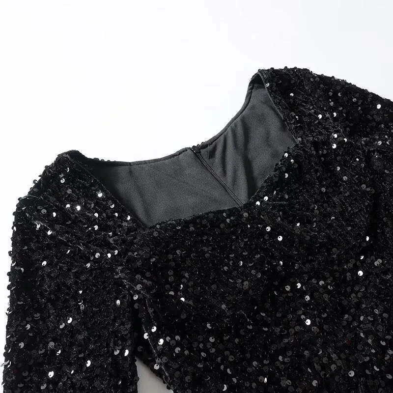 Sequin: Square Collar Short Dress