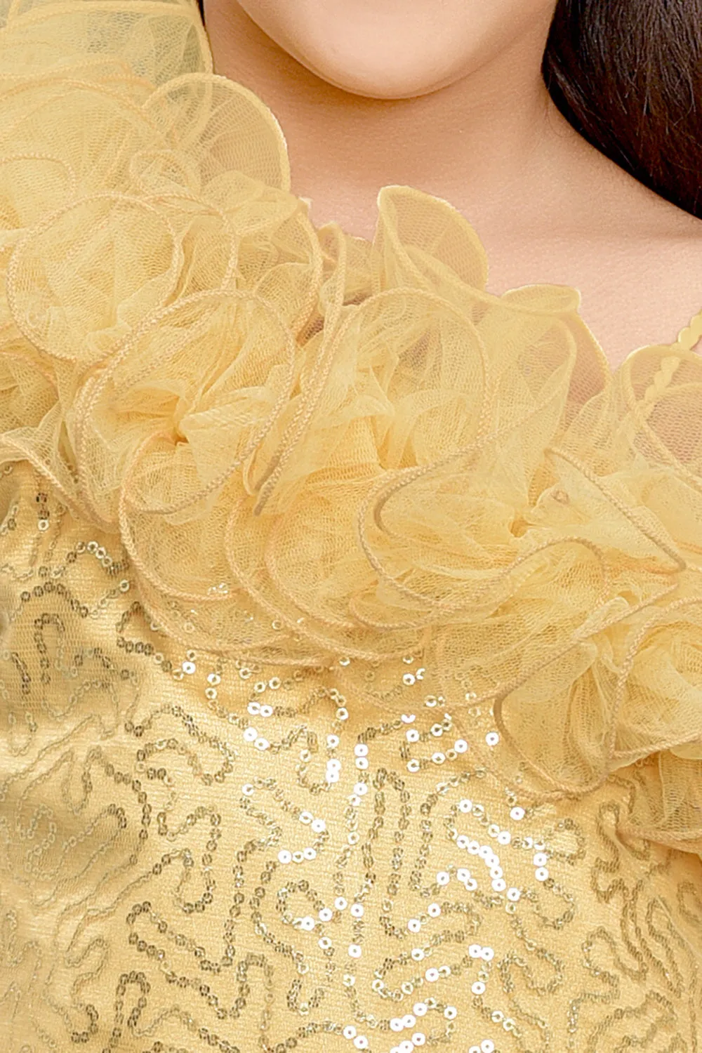 Sequined Aline Ruffled Dress -Gold