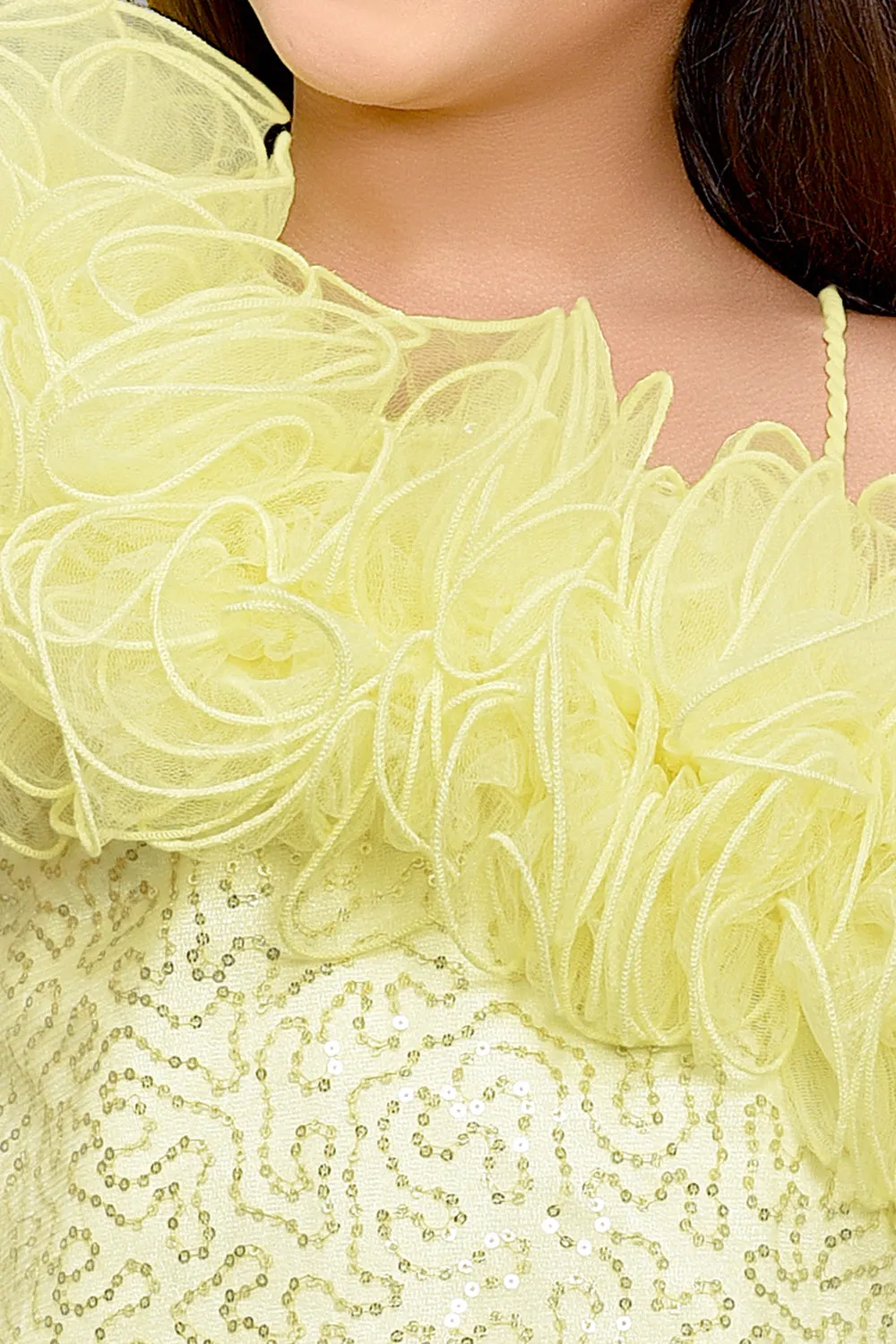 Sequined Aline Ruffled Dress -Yellow