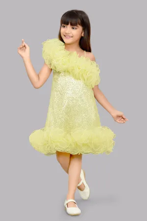 Sequined Aline Ruffled Dress -Yellow