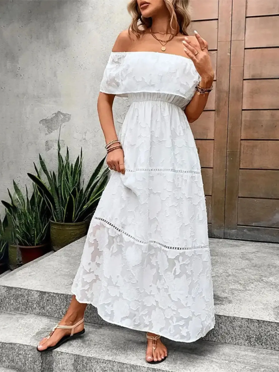Short Sleeve Off-Shoulder Maxi Dress