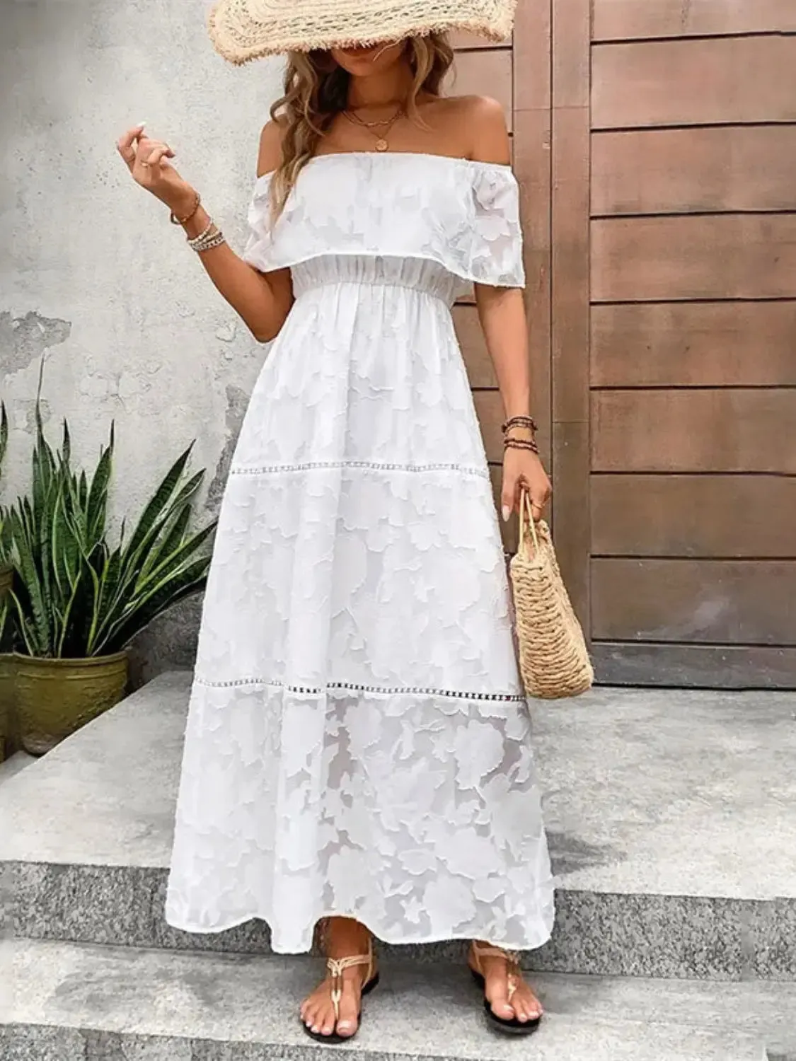 Short Sleeve Off-Shoulder Maxi Dress