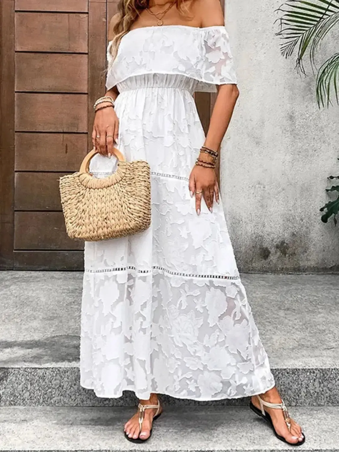 Short Sleeve Off-Shoulder Maxi Dress