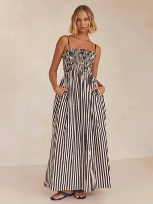 Square Neck Smocked Striped Cami Dress