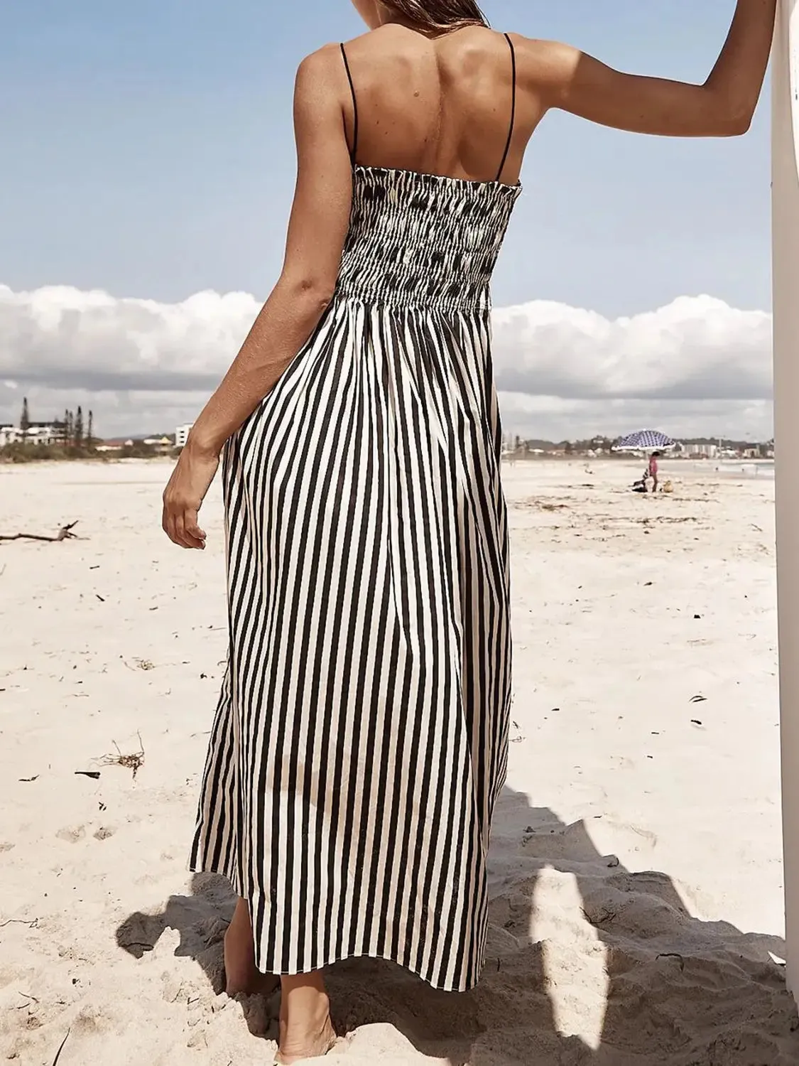 Square Neck Smocked Striped Cami Dress