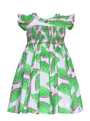 Summer Green Watermelon Girls Hand Smocked Dress