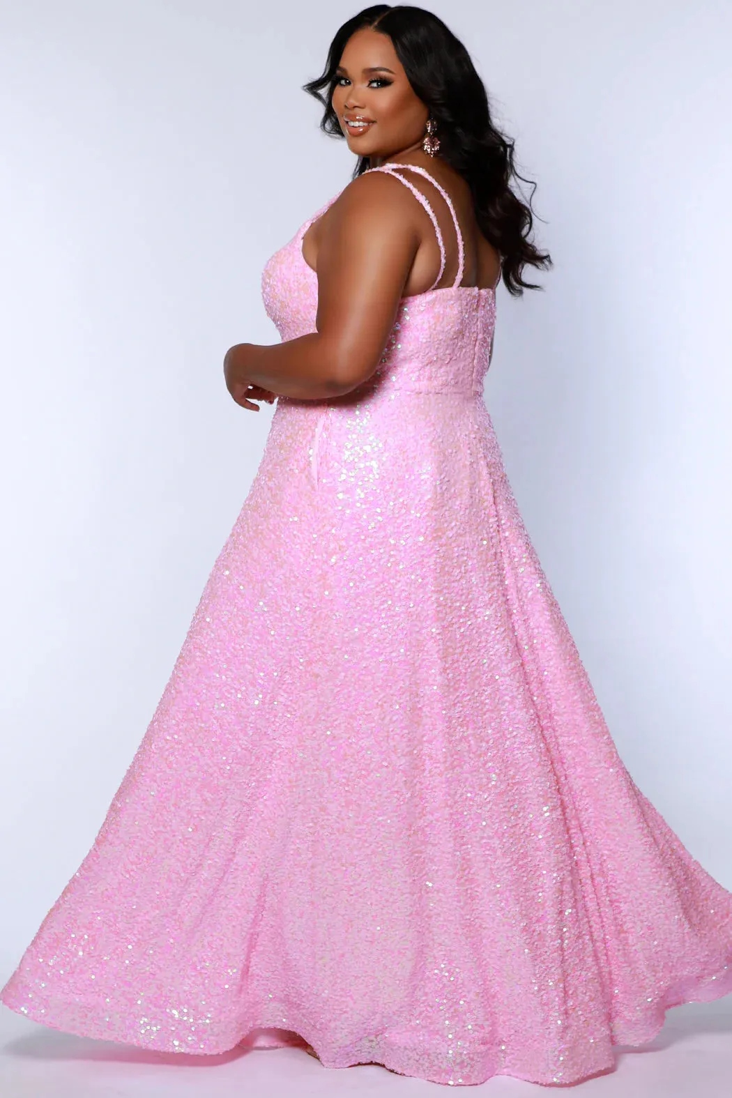 Sydneys Closet SC7365 Long Prom Dress Plus Size Sequin Scoop Neckline Pockets Formal Gown