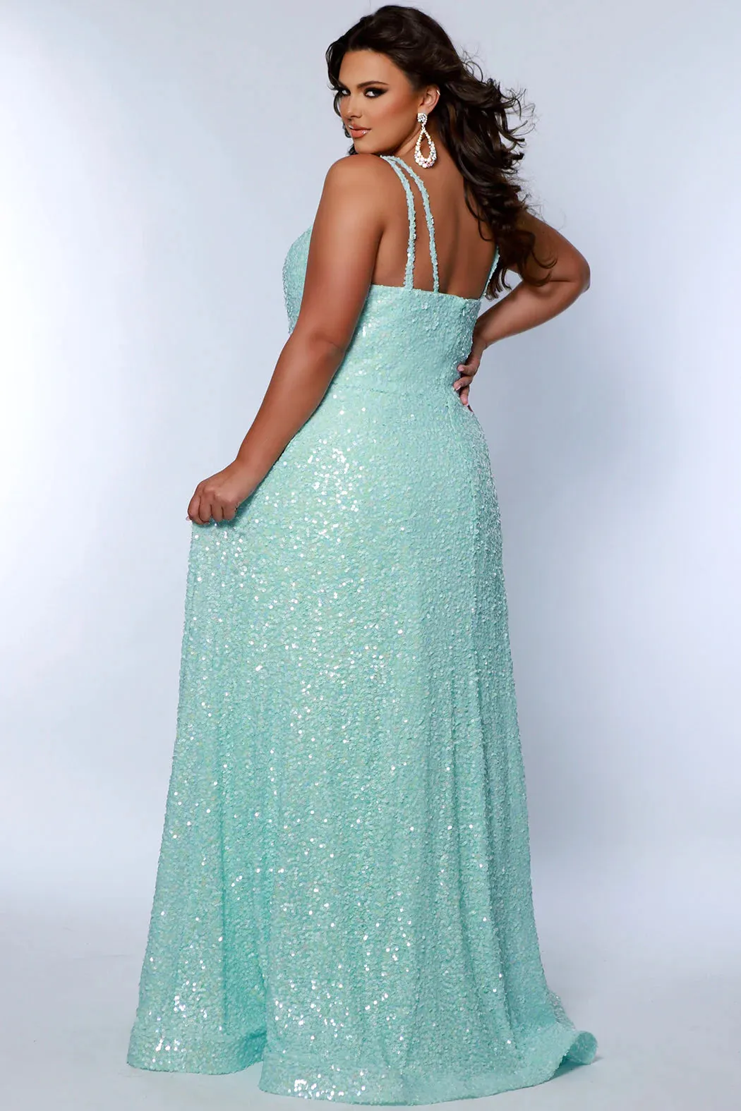 Sydneys Closet SC7365 Long Prom Dress Plus Size Sequin Scoop Neckline Pockets Formal Gown
