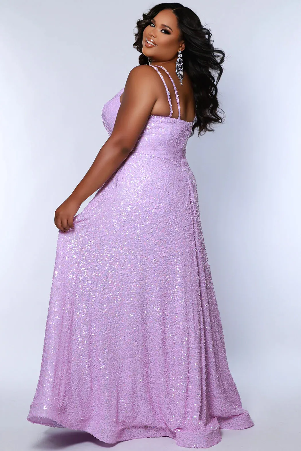 Sydneys Closet SC7365 Long Prom Dress Plus Size Sequin Scoop Neckline Pockets Formal Gown