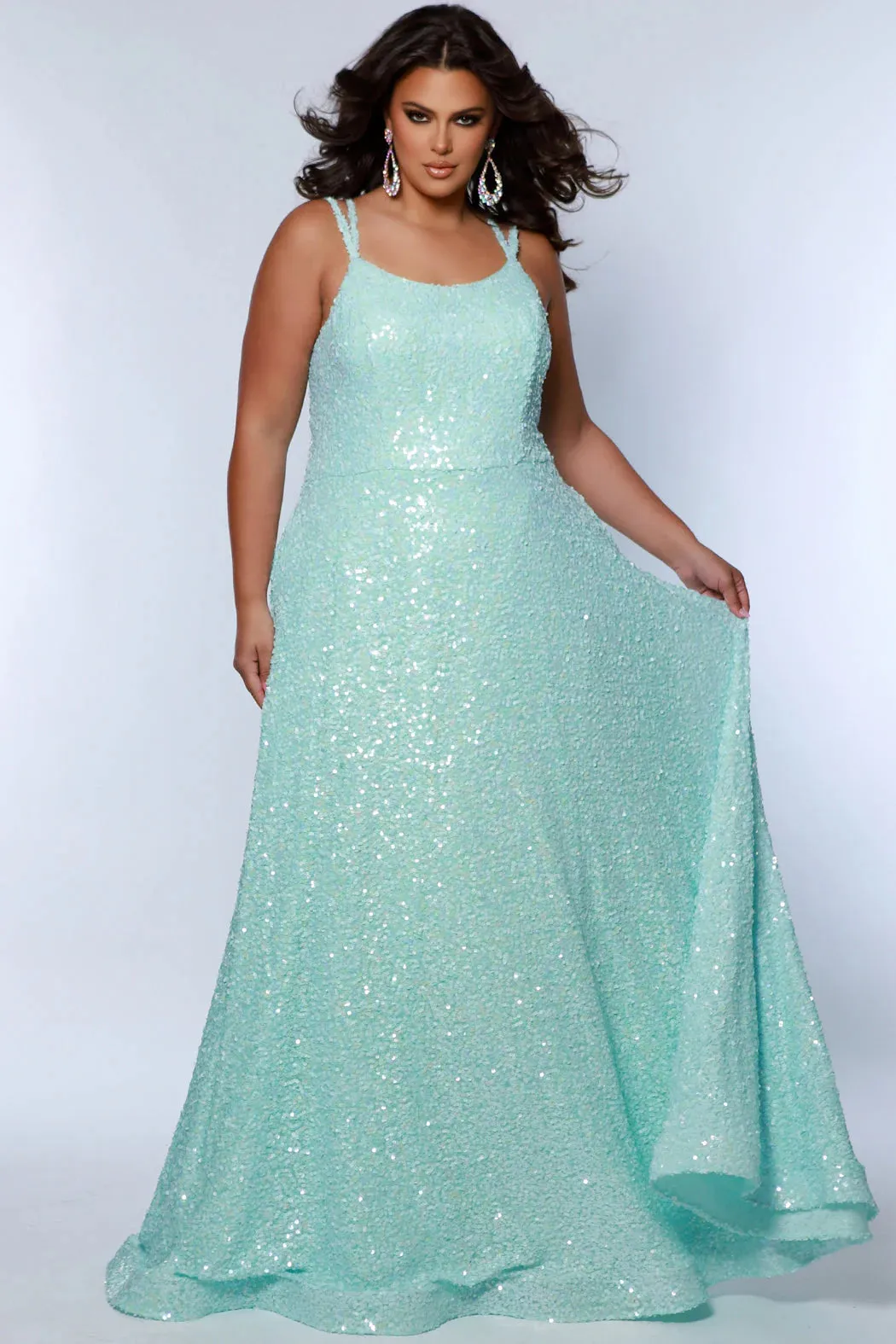Sydneys Closet SC7365 Long Prom Dress Plus Size Sequin Scoop Neckline Pockets Formal Gown