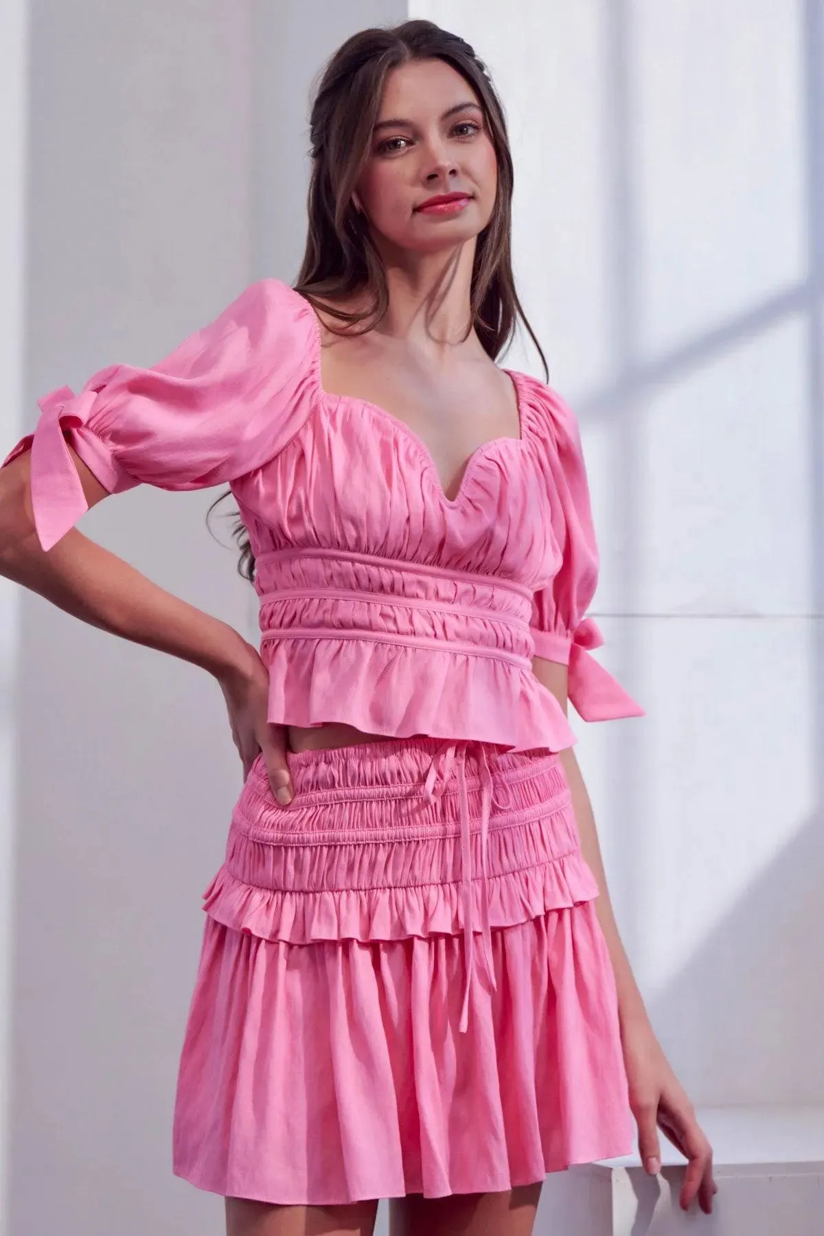 Western Boho Smocked Back Tie V-Wire Peplum Top