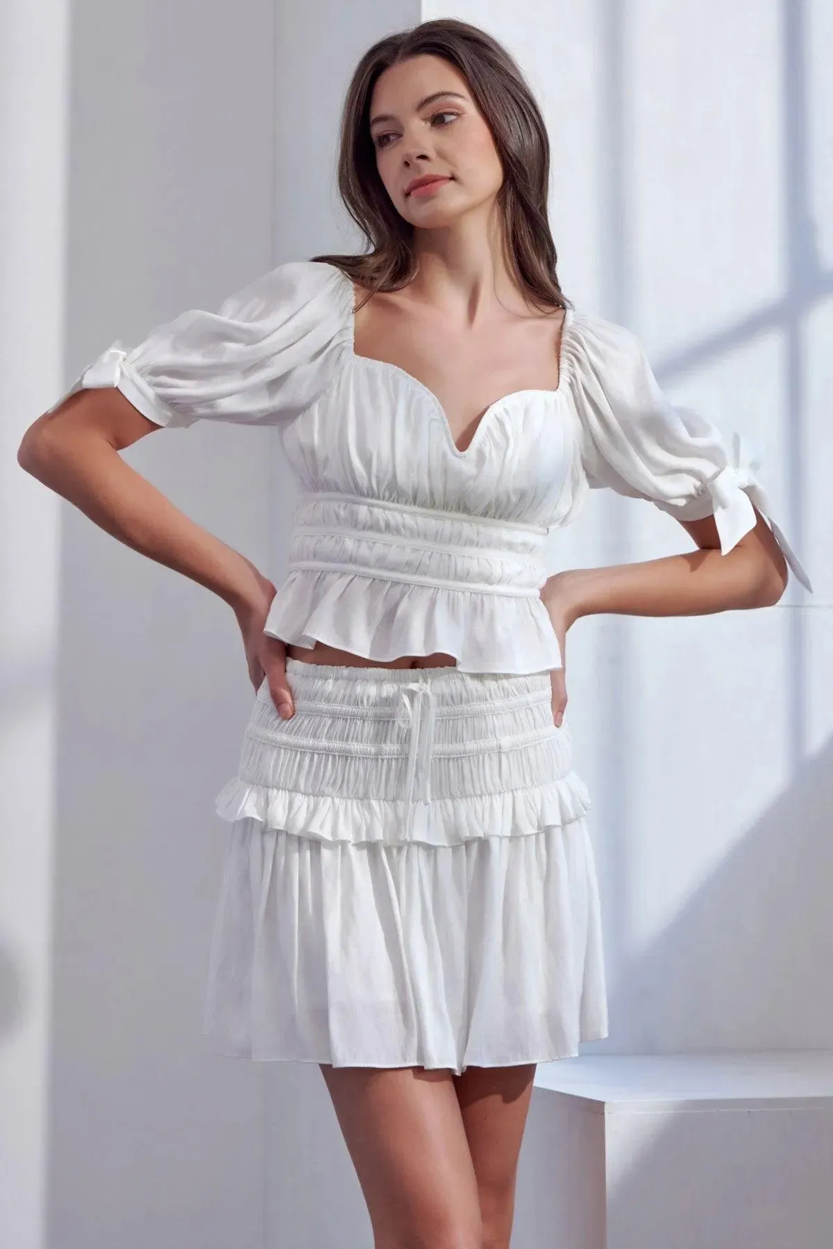 Western Boho Smocked Back Tie V-Wire Peplum Top
