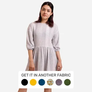 White Crinkled 100% Cotton Striped Gathered Short Dress