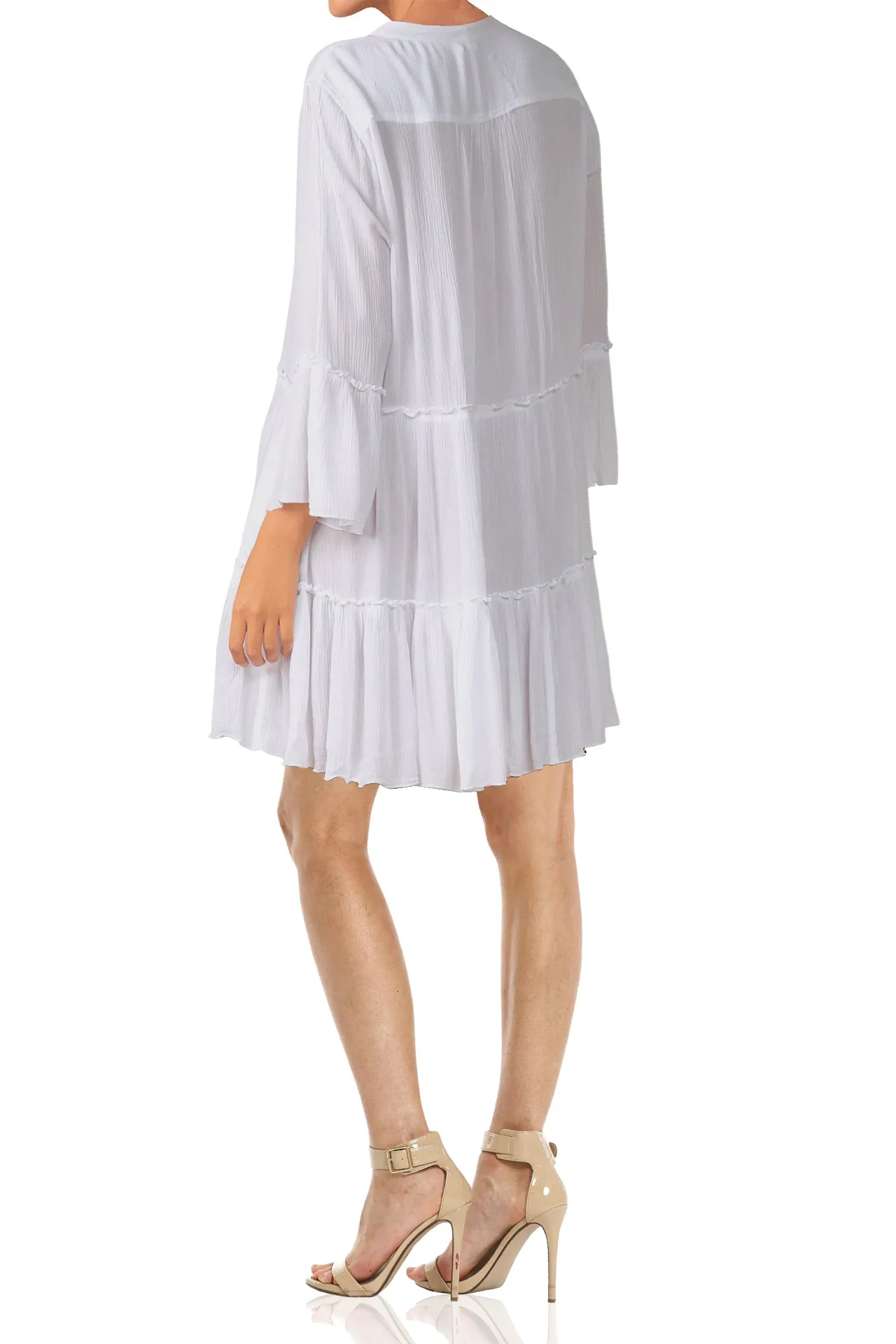 White Long Sleeve Short Dress