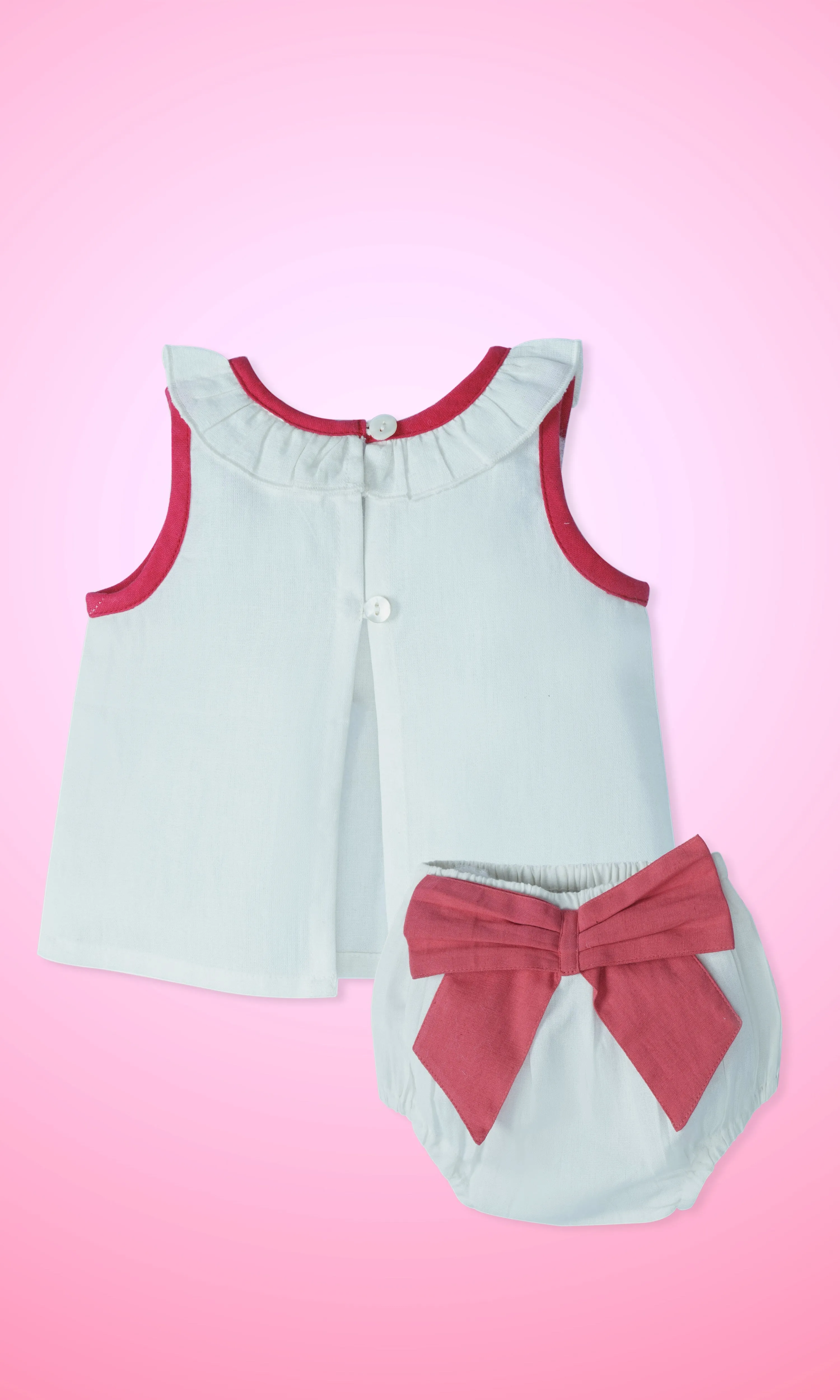 White Ruffled-Neck Top & Bow Diaper Cover