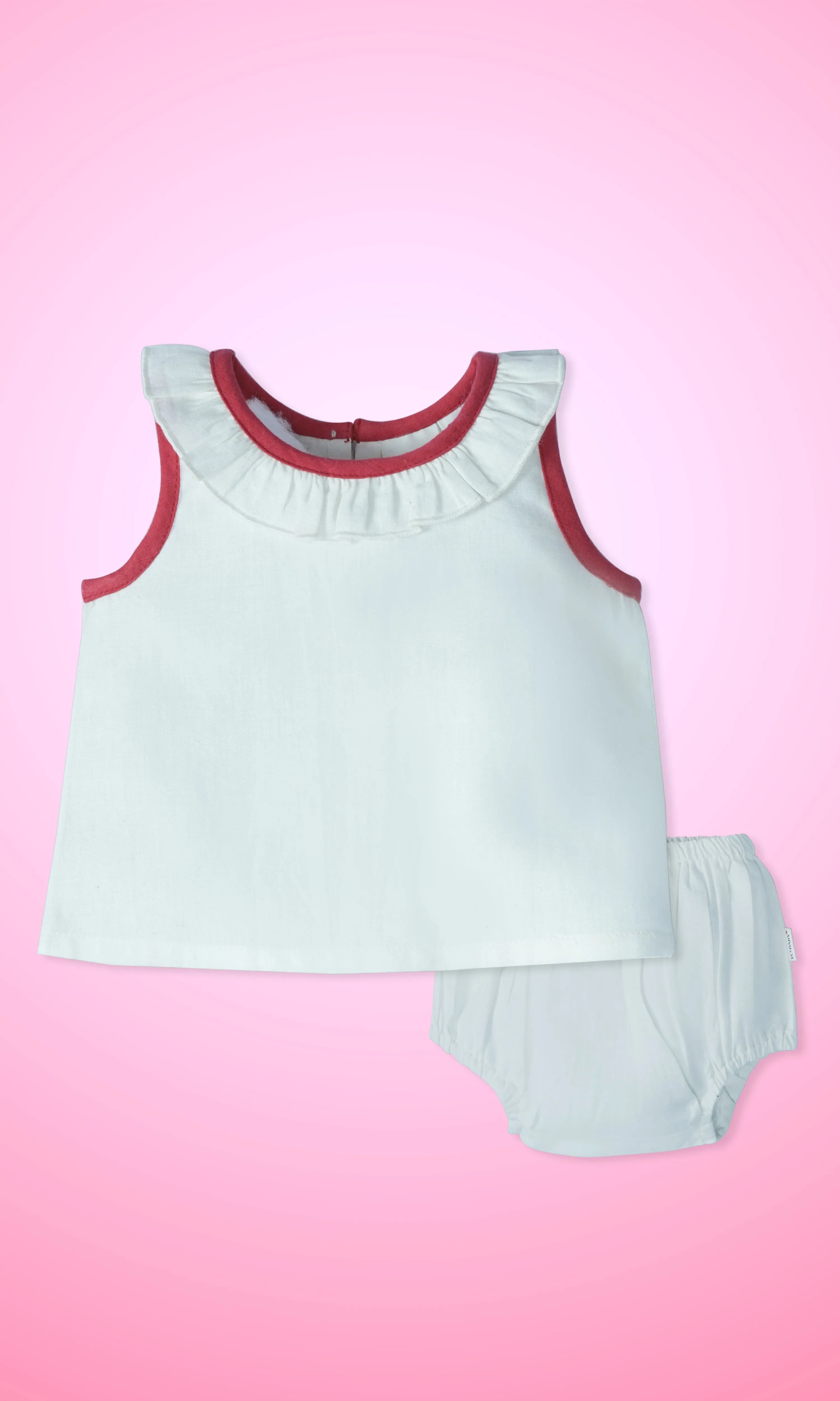 White Ruffled-Neck Top & Bow Diaper Cover